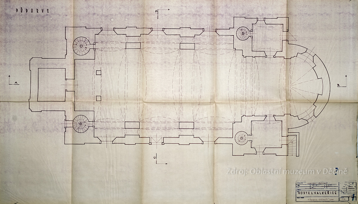 Plán kostela sv. Barbory ve Valkeřicích